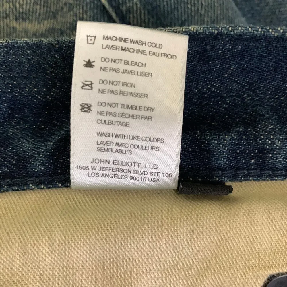 JOHN ELLIOTT Size 34 Blue Distressed Denim Button Fly Jeans